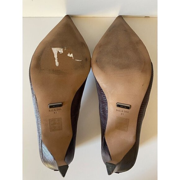 Reiss Maddy Court Pointed Heels Leather Sz EU Women 41 US 10.5 Burgundy Snake - Picture 12 of 14